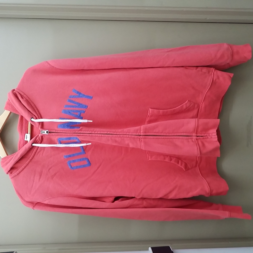 Old navy coral zip up hooded jacket XXL B8